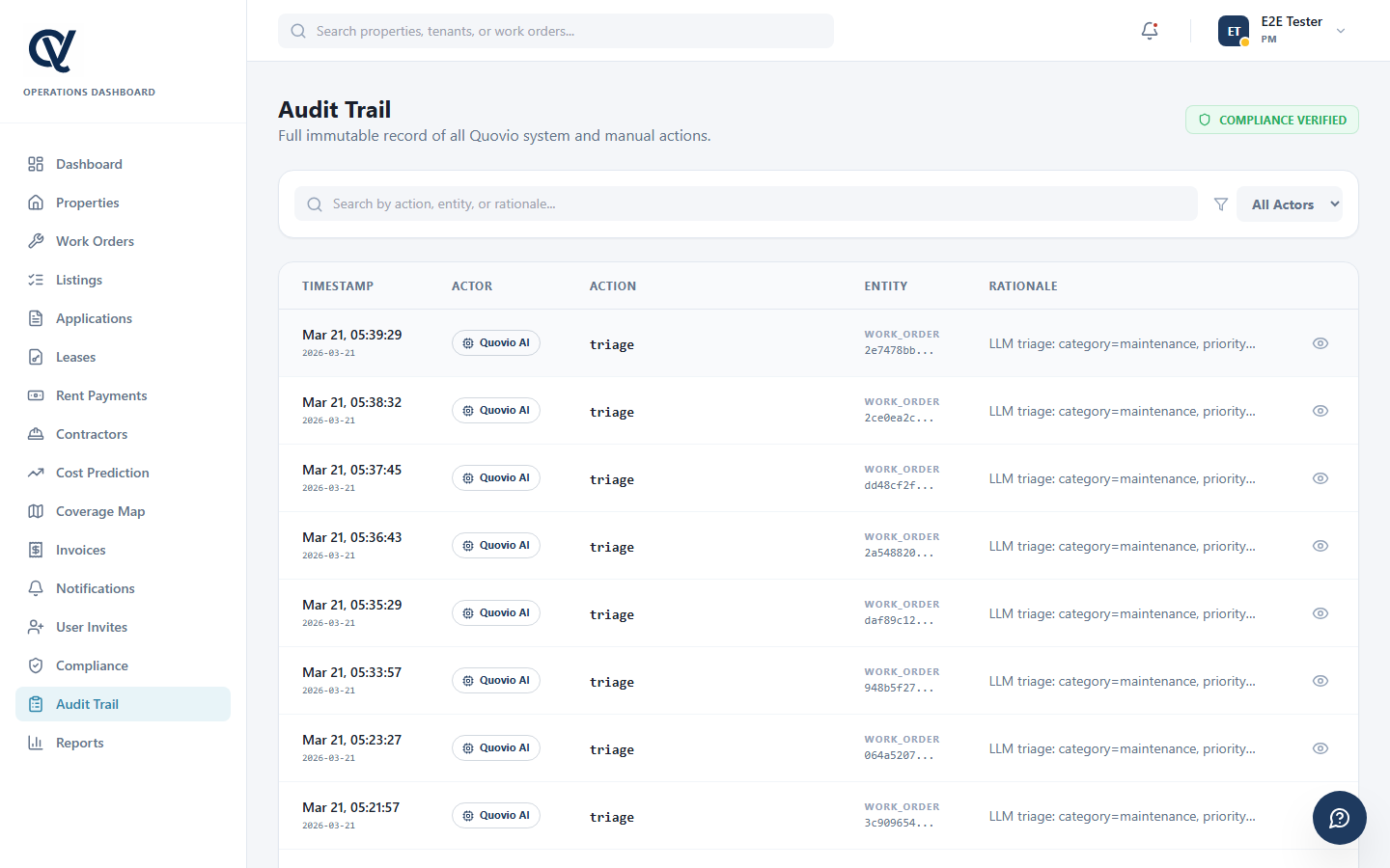 Compliance audit trail