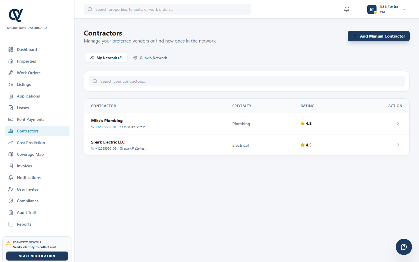 Contractor management view